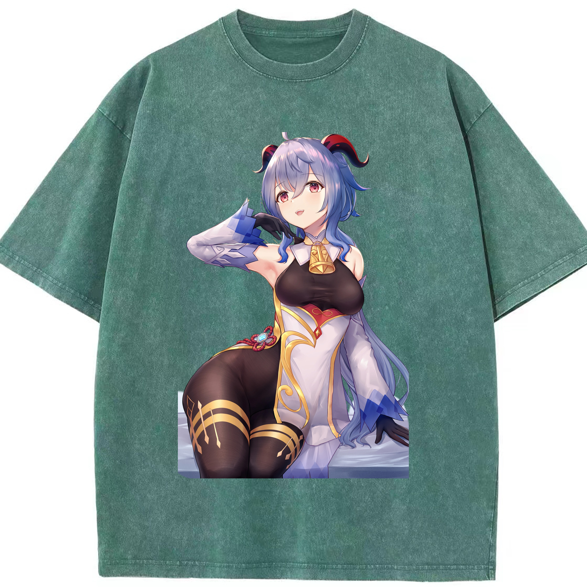 げんし神 甘雨 かんう genshin Ganyu 綿100% ヴィンテージ風 半袖Tシャツ（フロントプリント）